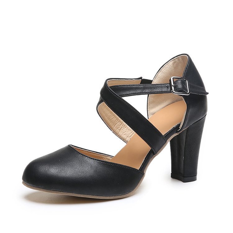 Baotou High-Heel Pu Rubber Chunky Heel Sandals With One-Line Buckle