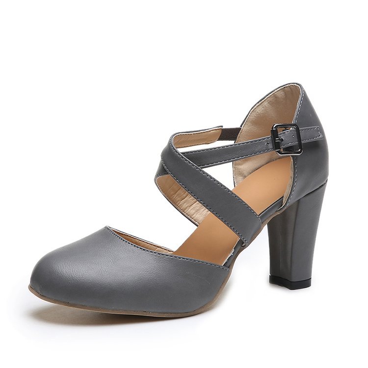 Baotou High-Heel Pu Rubber Chunky Heel Sandals With One-Line Buckle