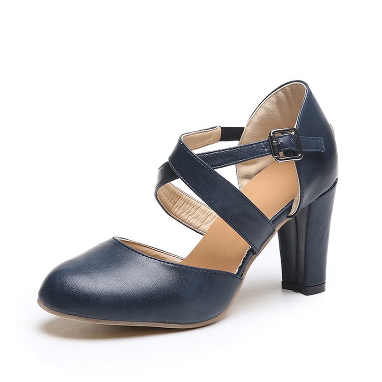 Baotou High-Heel Pu Rubber Chunky Heel Sandals With One-Line Buckle