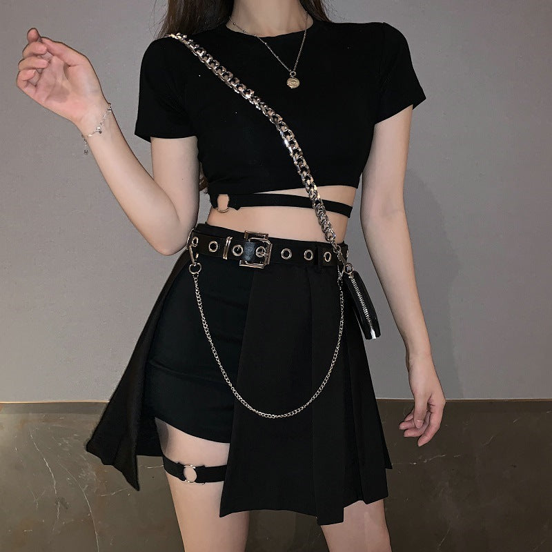 Trendy Hip Hop Ins High Waist Slim Sexy Jump Di Irregular Half-Length Suit Skirt