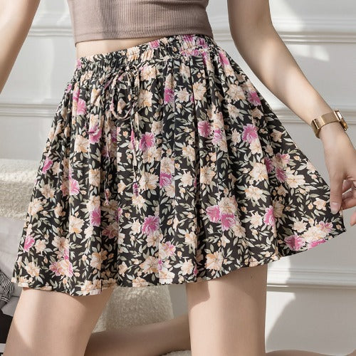 New Floral Hakama High Waist Loose Wide Leg Pants