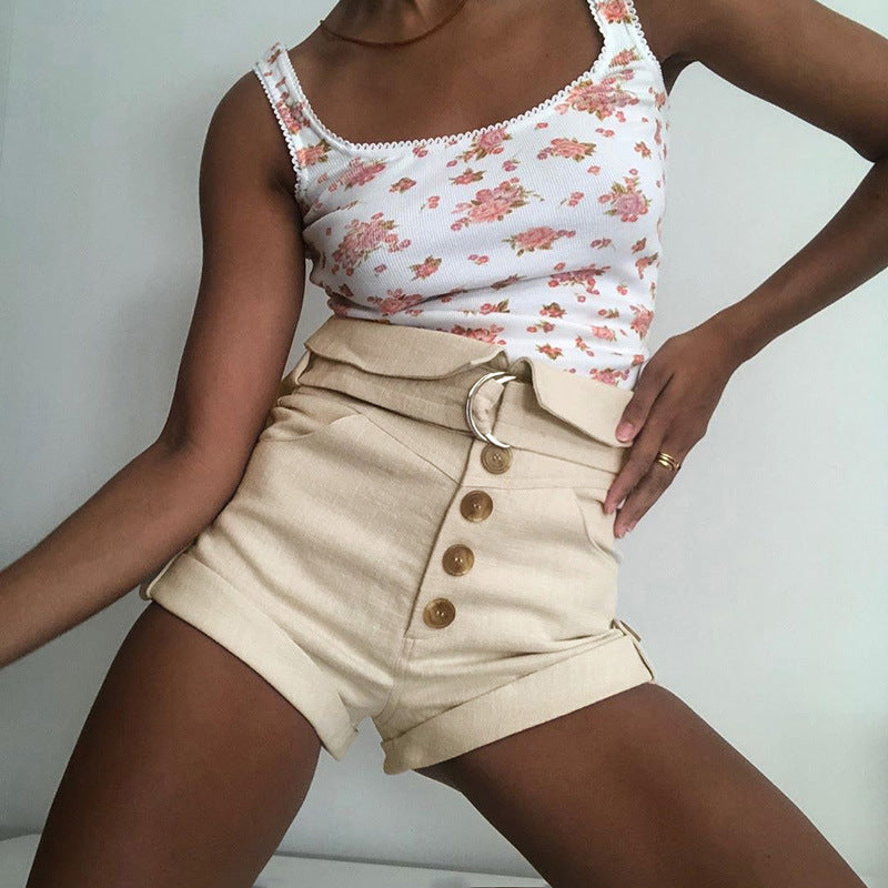 Summer New Fashion Slim Bag Hip Belt Button Shorts