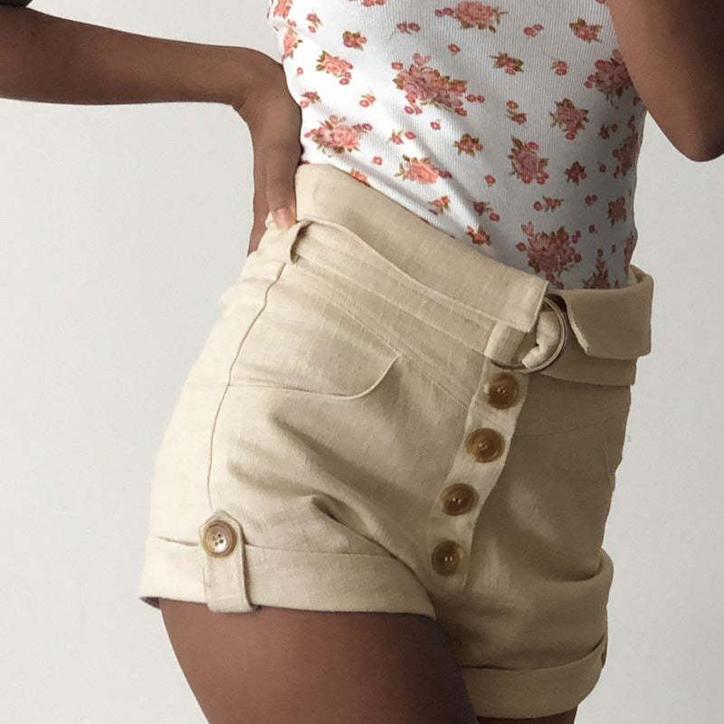 Summer New Fashion Slim Bag Hip Belt Button Shorts