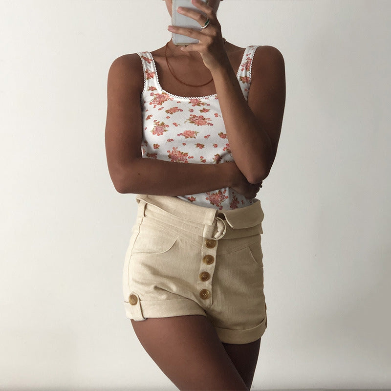 Summer New Fashion Slim Bag Hip Belt Button Shorts