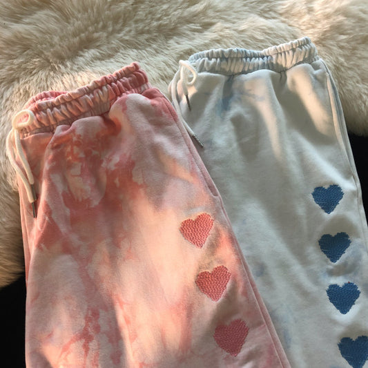 Tie-Dye Love Embroidery Sports Five-Point Pants
