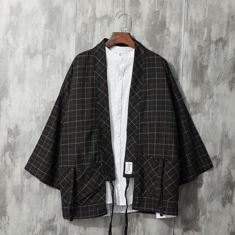 Japanese Retro Plaid Shirt Men's Long-sleeved Tie