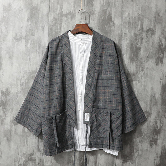 Japanese Retro Plaid Shirt Men's Long-sleeved Tie