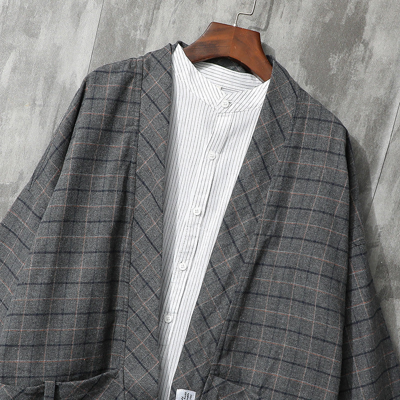 Japanese Retro Plaid Shirt Men's Long-sleeved Tie