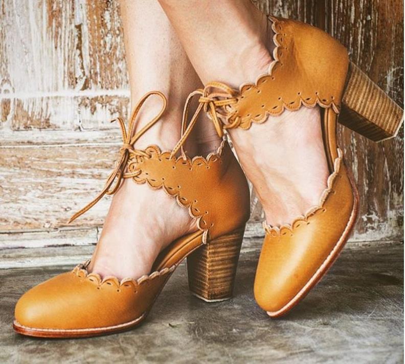 Lace Sandals Ladies Baotou Retro Lace-Up Women's Shoes