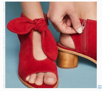 New Frosted Fish Mouth Bow Thick High Heels