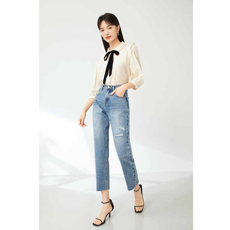 Summer High Waist Loose Straight Leg Trousers Are Thinner New Ripped Trousers