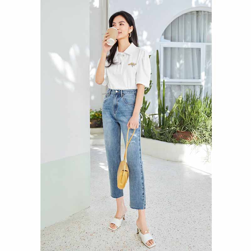 Summer High Waist Loose Straight Leg Trousers Are Thinner New Ripped Trousers