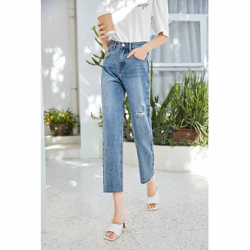 Summer High Waist Loose Straight Leg Trousers Are Thinner New Ripped Trousers