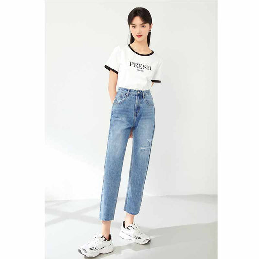 Summer High Waist Loose Straight Leg Trousers Are Thinner New Ripped Trousers