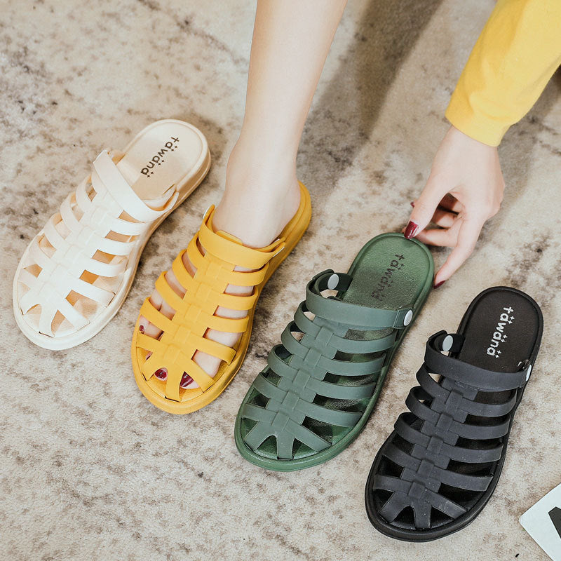 Jelly Plastic Flat Heel Non-Slip Two-Wear Sandals And Slippers