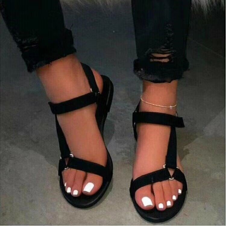 Summer New Style Flat Leopard Print Velcro Female Sandals