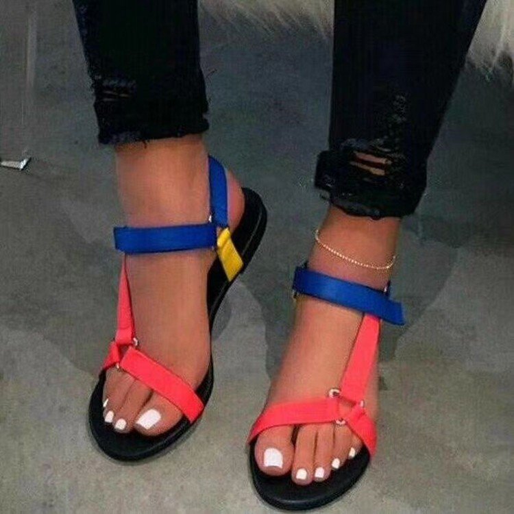 Summer New Style Flat Leopard Print Velcro Female Sandals