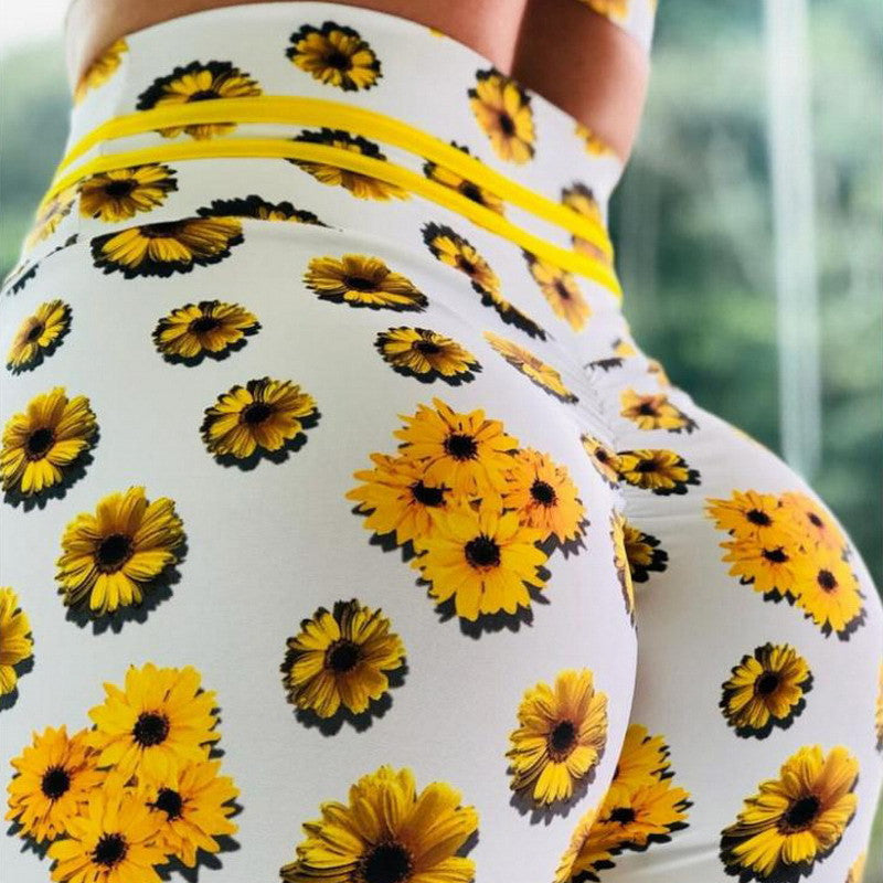 Chrysanthemum Digital Print Hip-lift Track Pants