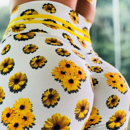 Chrysanthemum Digital Print Hip-lift Track Pants