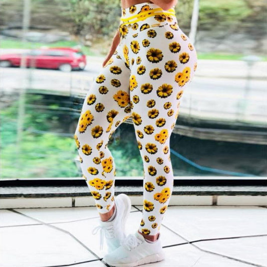 Chrysanthemum Digital Print Hip-lift Track Pants