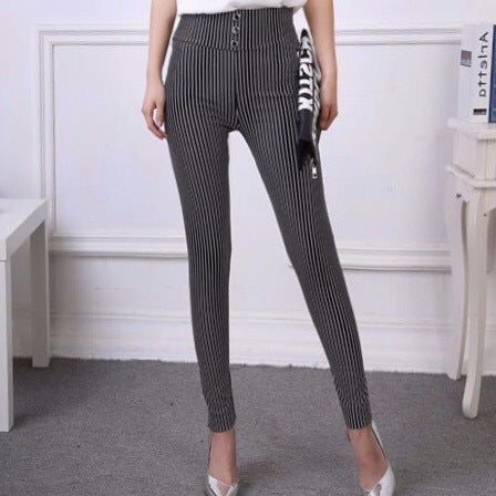 Women's Black And White Vertical Stripes Leggings Slim High Waist Pants