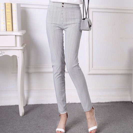 Women's Black And White Vertical Stripes Leggings Slim High Waist Pants