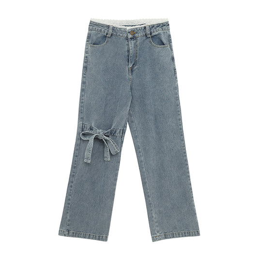 Bow Tie High Waist Denim Sweet Cool Korean Version