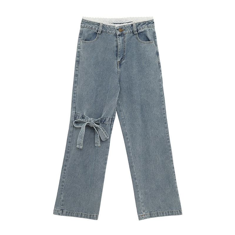Bow Tie High Waist Denim Sweet Cool Korean Version