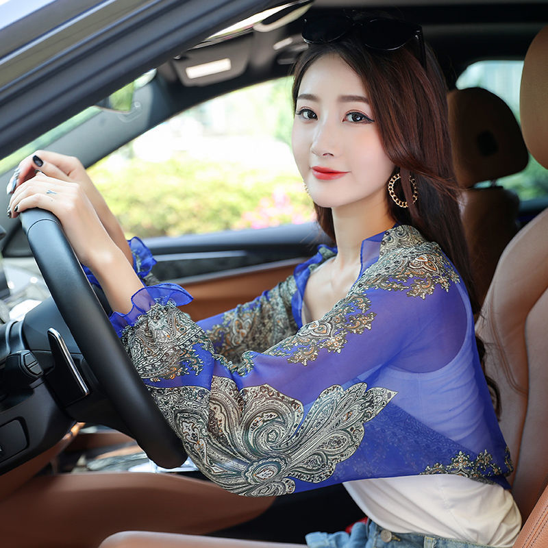Women'S Long-Sleeved Sunscreen Shawl All-Match Uv Protection Silk Scarf