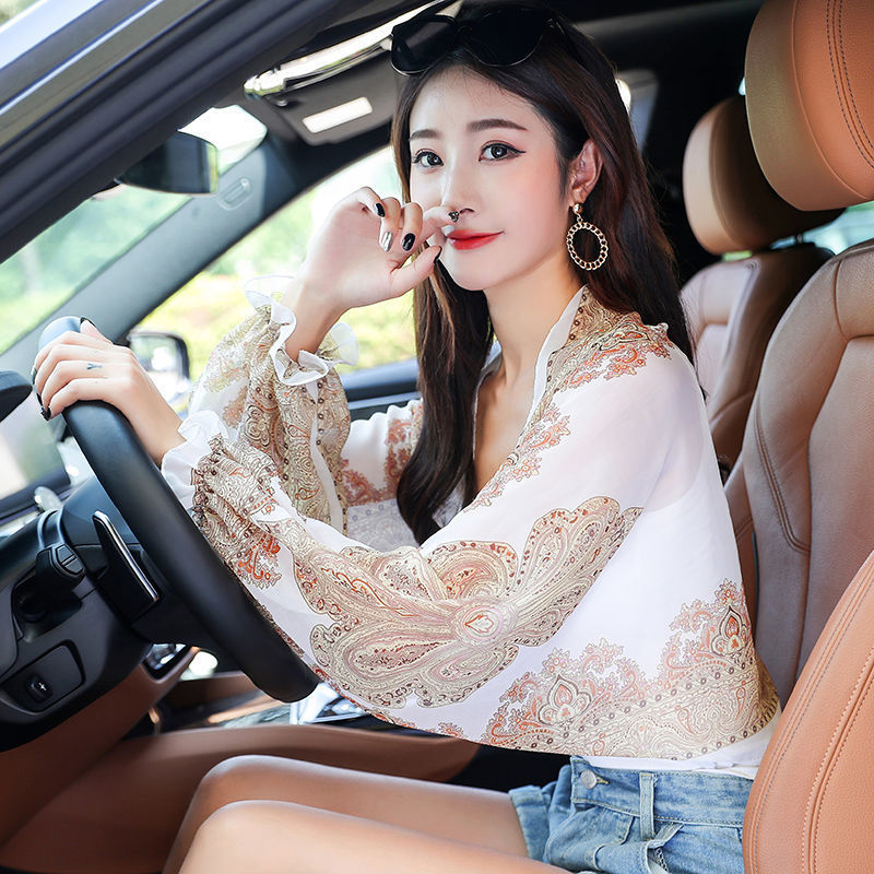 Women'S Long-Sleeved Sunscreen Shawl All-Match Uv Protection Silk Scarf
