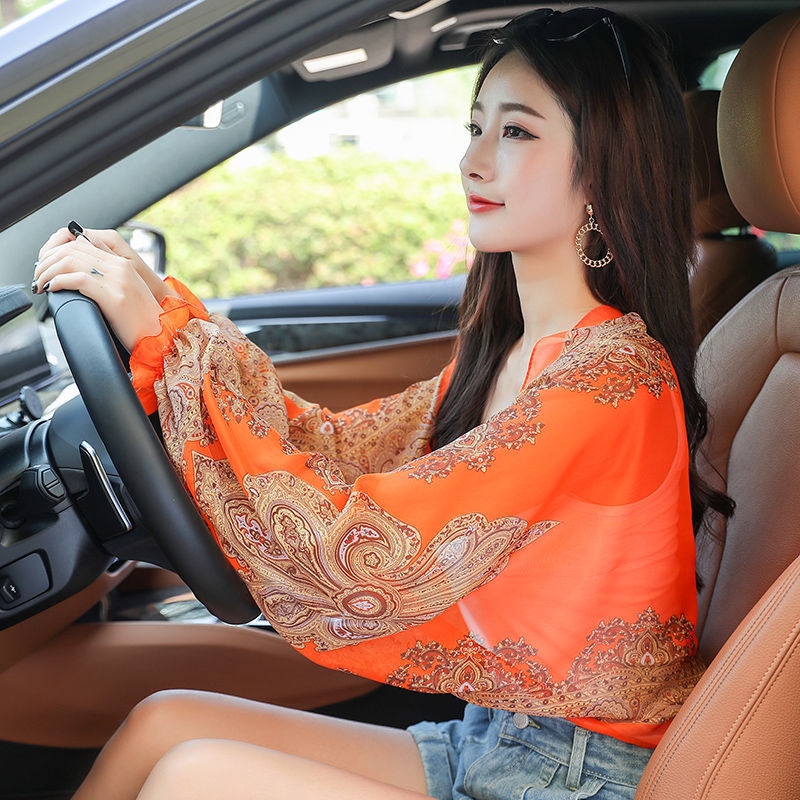 Women'S Long-Sleeved Sunscreen Shawl All-Match Uv Protection Silk Scarf