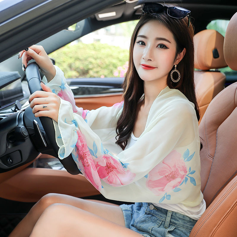 Women'S Long-Sleeved Sunscreen Shawl All-Match Uv Protection Silk Scarf
