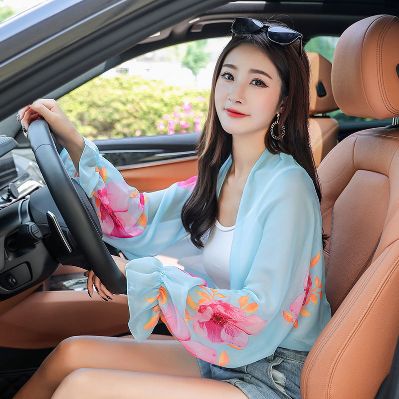 Women'S Long-Sleeved Sunscreen Shawl All-Match Uv Protection Silk Scarf