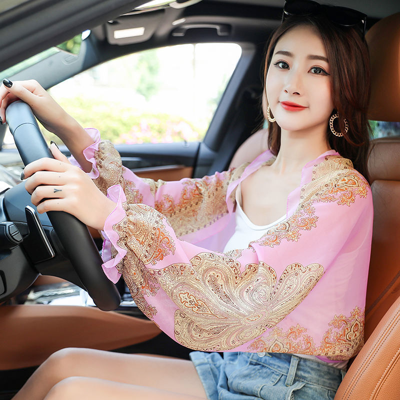 Women'S Long-Sleeved Sunscreen Shawl All-Match Uv Protection Silk Scarf