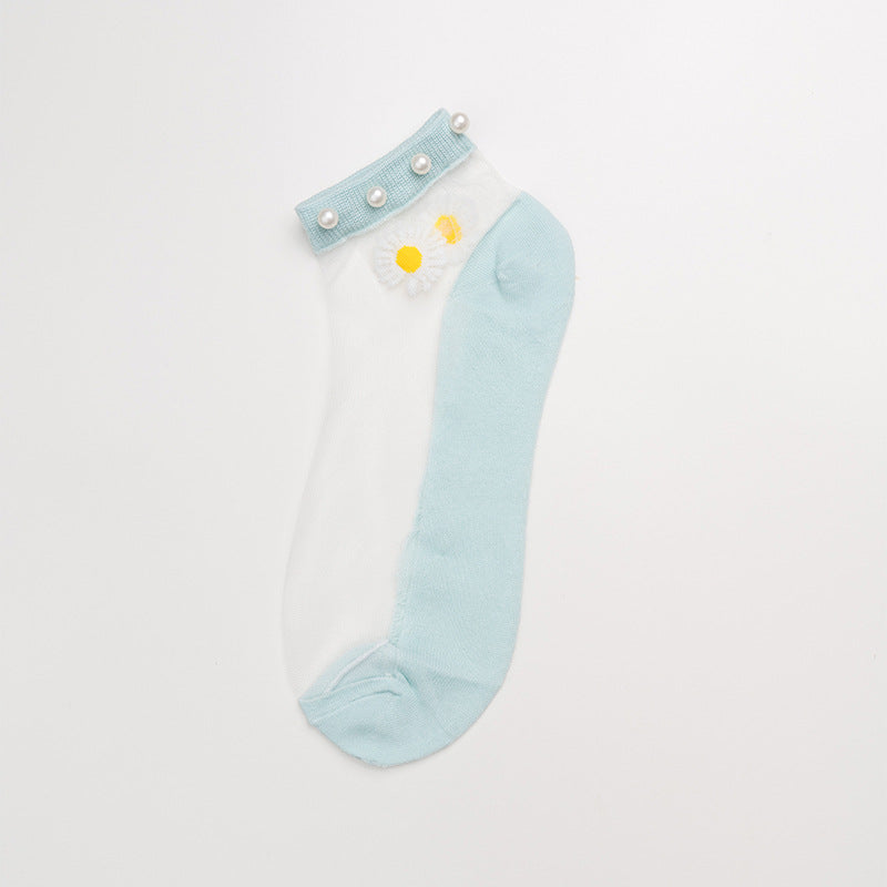 Crystal Glass Silk Stockings Pearl Cotton Bottom Boat Socks Invisible Socks