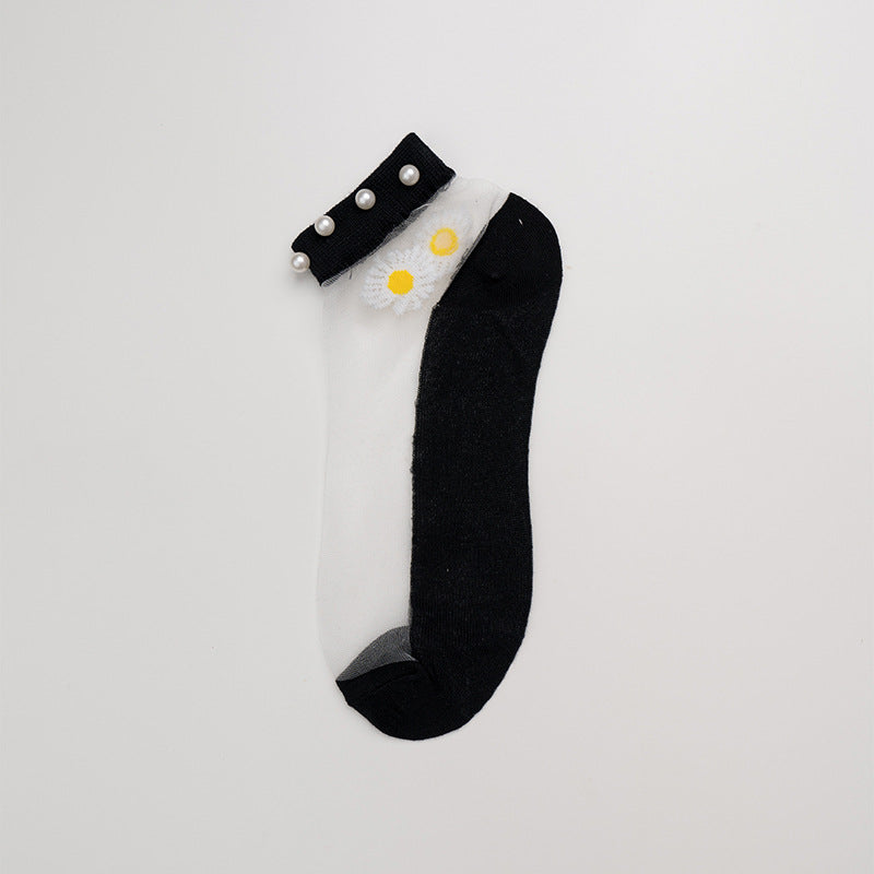 Crystal Glass Silk Stockings Pearl Cotton Bottom Boat Socks Invisible Socks