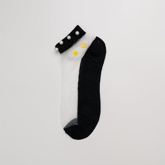 Crystal Glass Silk Stockings Pearl Cotton Bottom Boat Socks Invisible Socks