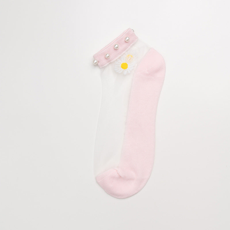 Crystal Glass Silk Stockings Pearl Cotton Bottom Boat Socks Invisible Socks
