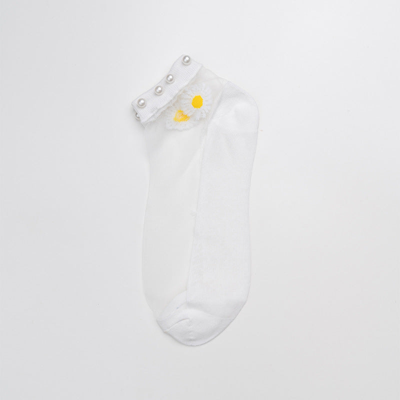 Crystal Glass Silk Stockings Pearl Cotton Bottom Boat Socks Invisible Socks