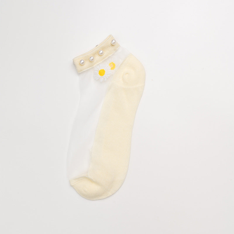Crystal Glass Silk Stockings Pearl Cotton Bottom Boat Socks Invisible Socks