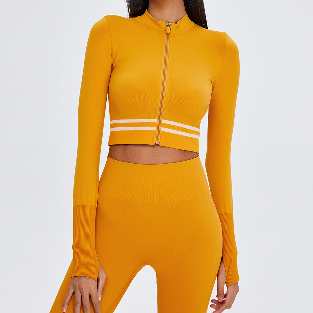 Net Red Yoga Sportsjakke Kvindelig Nylon Stretch Lynlås Løb Rum Sexet Mode Fitness Tøj