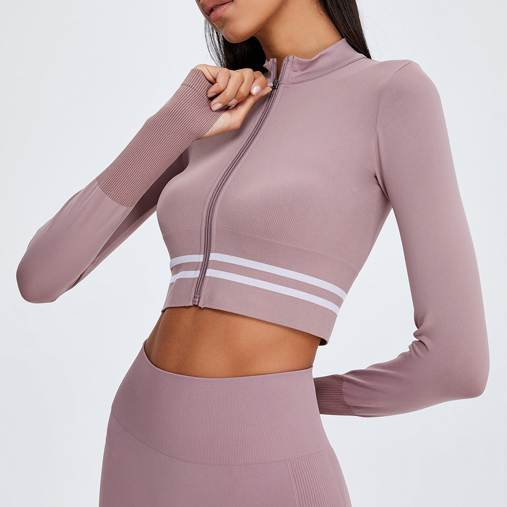 Net Red Yoga Sportsjakke Kvindelig Nylon Stretch Lynlås Løb Rum Sexet Mode Fitness Tøj