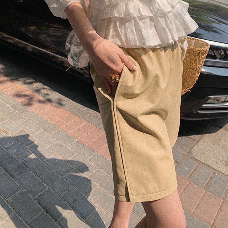 Fashion Leather Black Elastic High Waist Leather Pants