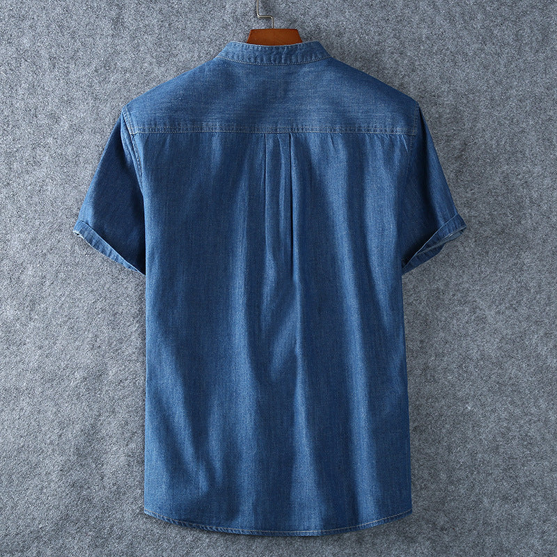 Fashion Casual Round Neck Denim Short Sleeve Shirt