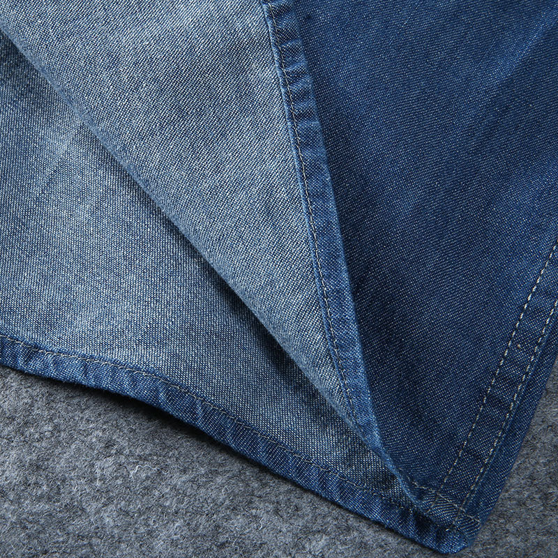 Fashion Casual Round Neck Denim Short Sleeve Shirt