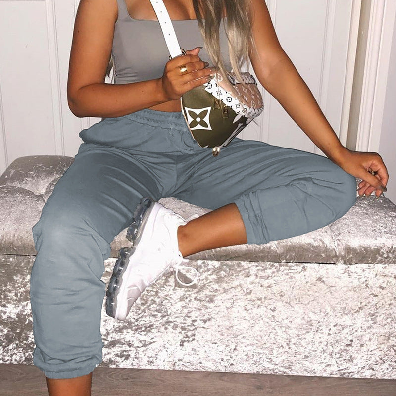 Trendy basisfarvede afslappede joggingbukser med bindebånd