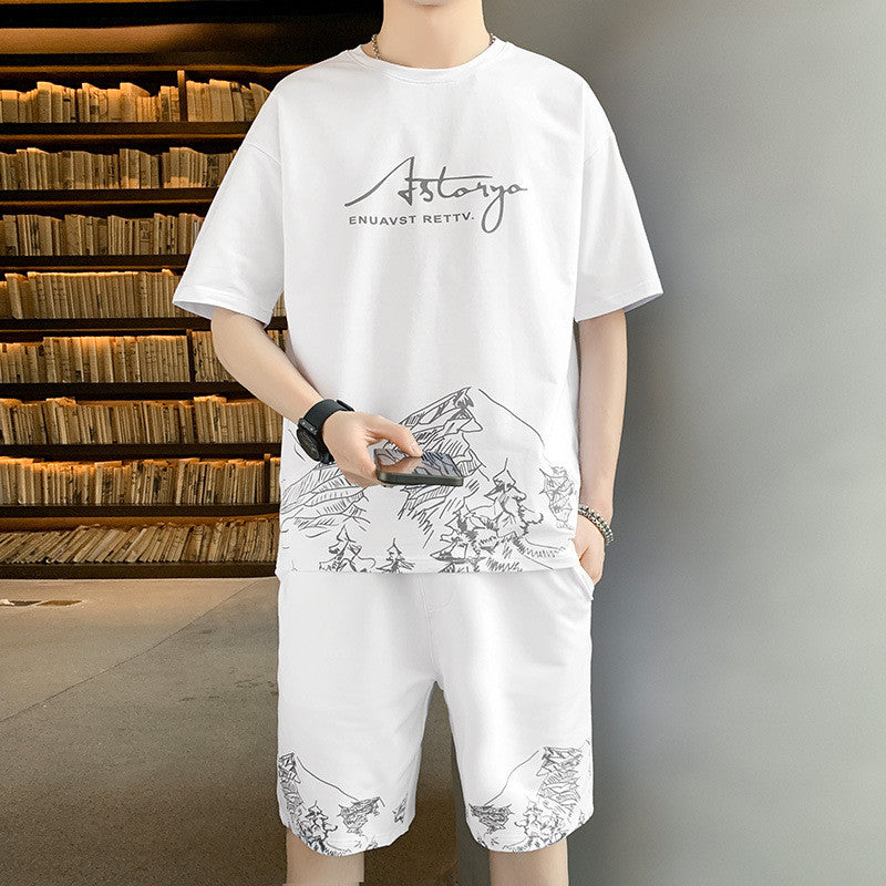 Trendy All-match Handsome Men's Ice Silk Short-sleeved Shorts