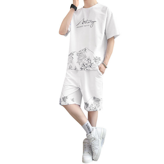 Trendy All-match Handsome Men's Ice Silk Short-sleeved Shorts