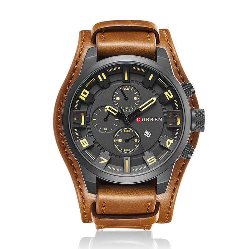Men's Fashion Personality Quartz Watch Calendar Belt Strap Large Dial Watch