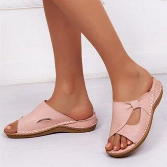 New Large Size Sandals Open-toed Slippers Flat Wedge Heel Women's Slippers